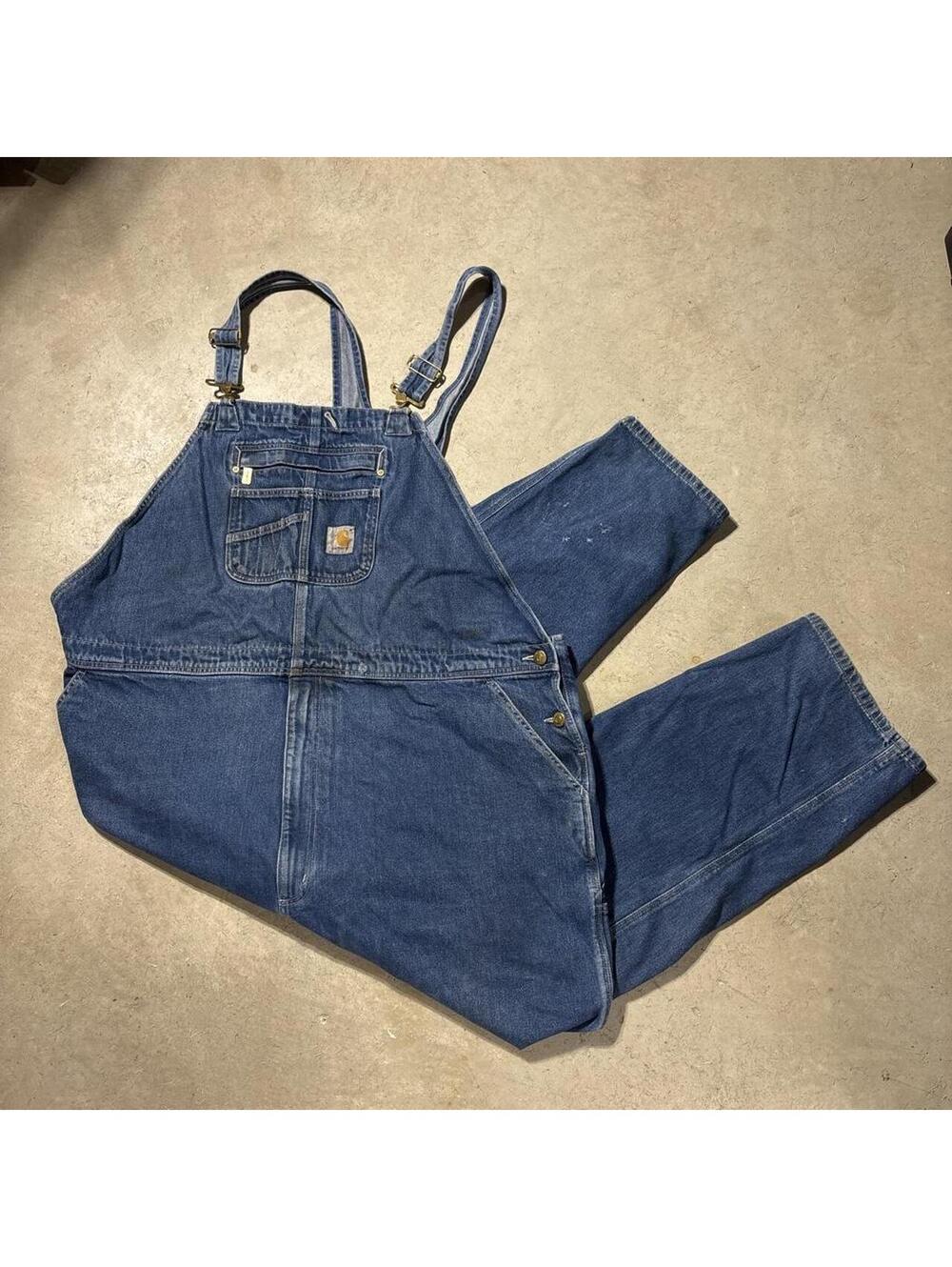 Carhartt Denim Bib Overalls Blue Mens 52x32 Loose Fit Carpenter Workwear
